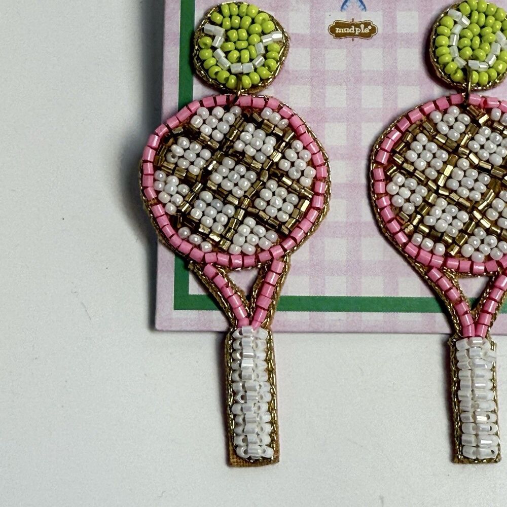 Mudpie Tennis Sports Beaded Earrings New - Picture 4 of 8